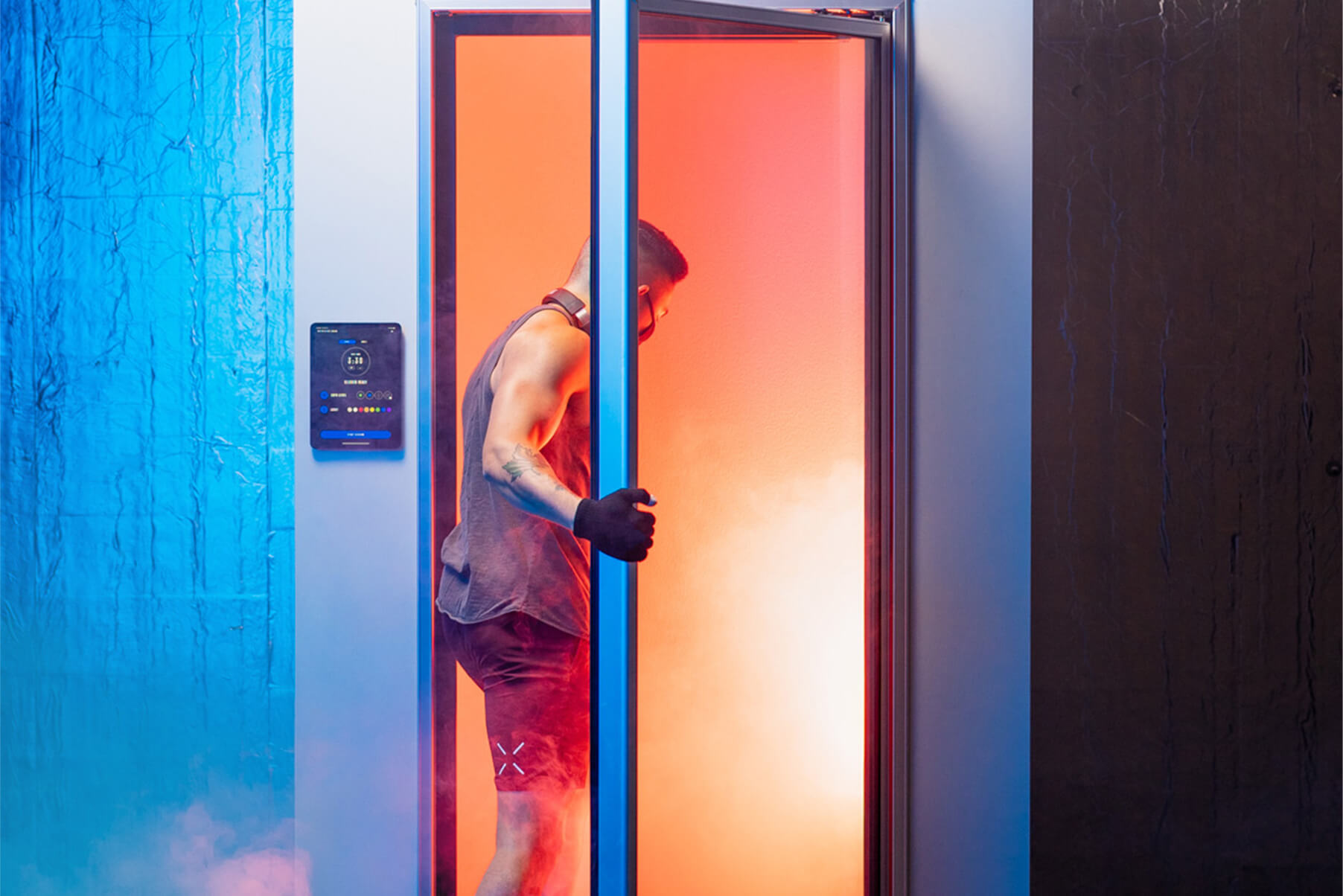 Man entering a cryotherapy machine